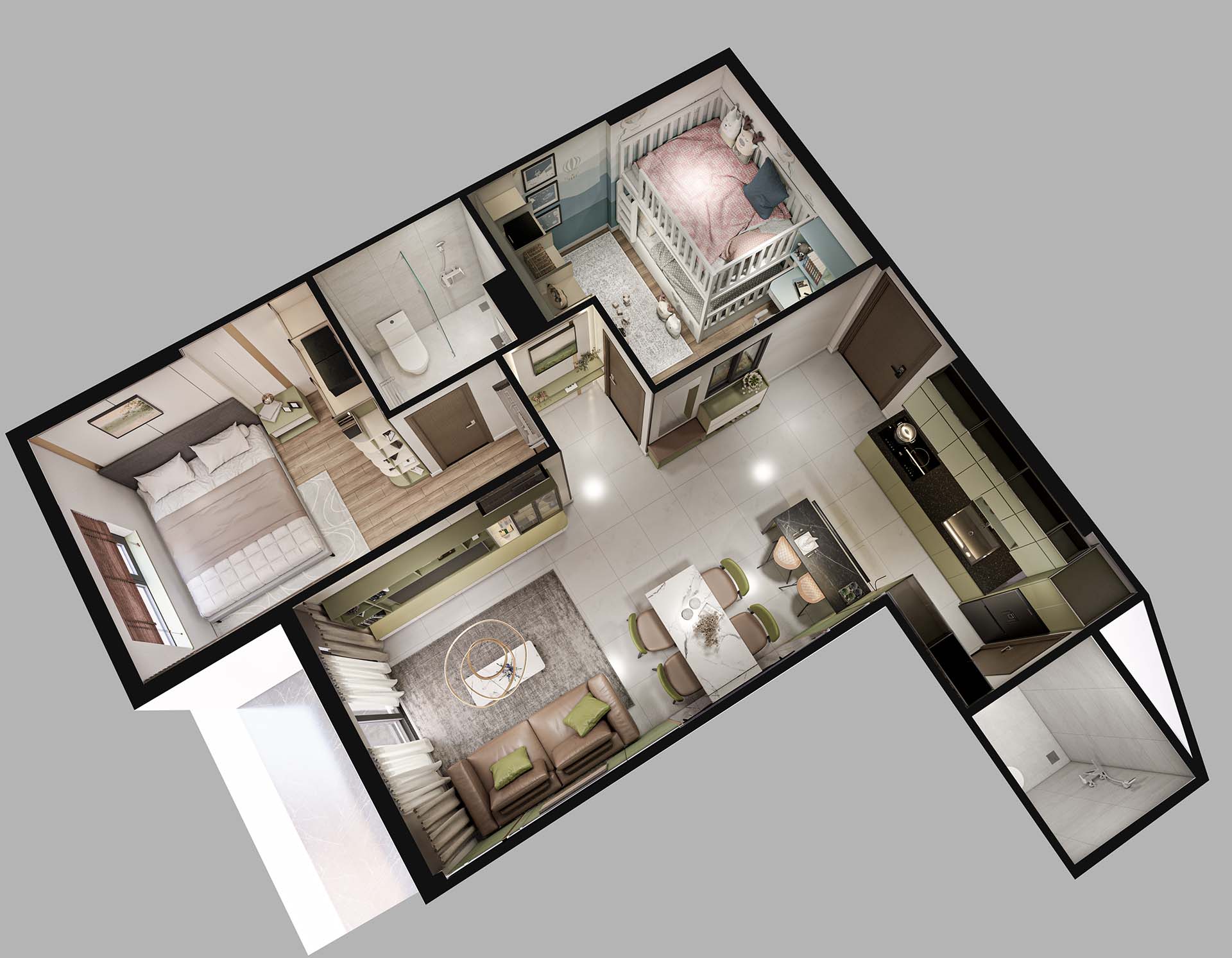 Nhà Mẫu Bcons Solary - 2 Phòng Ngủ - 63m2
